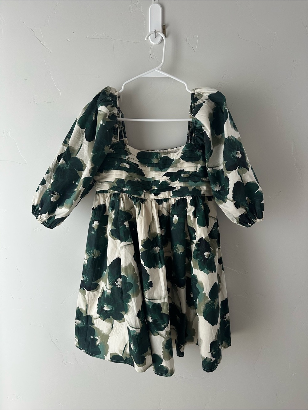 Abercrombie & Fitch Dark Green Floral Puff-Sleeve Dress